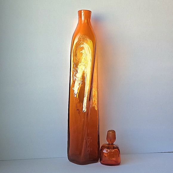 RARE VTG BLENKO Tangerine Twist Glass Decanter & Stopper MCM Artist Wayne Husted - Picture 2 of 13
